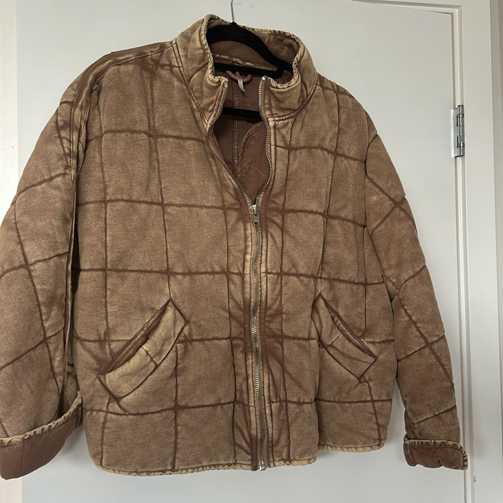 Free people brown quilted jacket size small